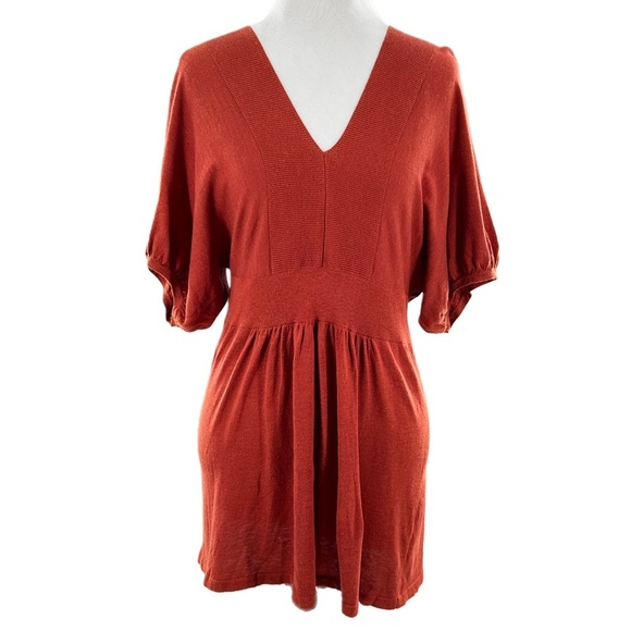 Banana Republic womens sweater size M burnt orange 52% silk deep v-neck tunic - Picture 1 of 13